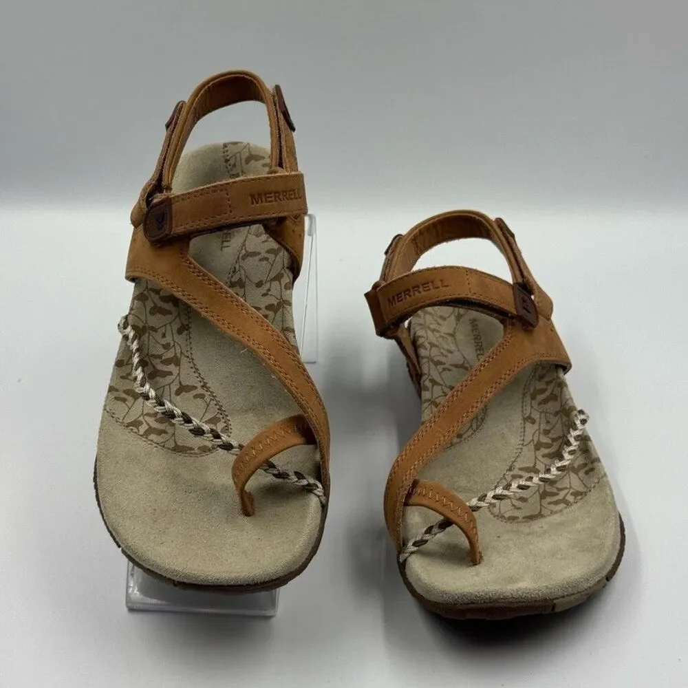 Merrell Siena Light Brown Leather Women's 6 Strappy Sandals Adjustable Slingback